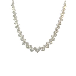 [M5448] 14Kt White Gold Zig-Zag Necklace With (55) Round Diamonds Weighing 4.06cttw