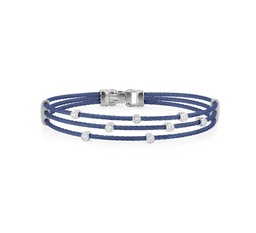 [04-28-S386-11] 18Kt White Gold Blueberry Nautical Cable Scattered Station Bracelet With (8) Round Diamonds Weighing 0.11cttw