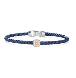 [04-24-S914-11] 18Kt Rose Gold Blueberry Nautical Cable Square Station Bracelet With (9) Round Diamonds Weighing 0.05cttw