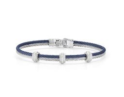 [04-96-S037-11] 18Kt White Gold Blueberry And Grey Nautical Cable Three Station Bracelet With (15) Round Diamonds Weighing 0.13cttw