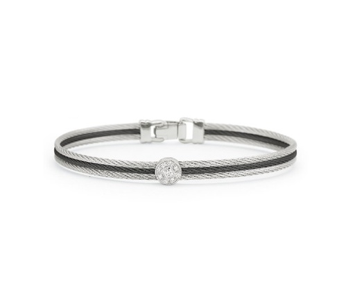 [04-45-0812-11] 18Kt White Gold Grey And Black Nautical Cable Single Circle Station Bracelet With (9) Round Diamonds Weighing 0.05cttw