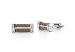 [01-15-2008-00] Stainless Steel Chocolate Nautical Cable Cufflinks With 18Kt Yellow Gold Accents