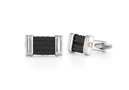 [01-12-4005-00] Stainless Steel Black Nautical Cable Cufflinks With 18Kt Yellow Gold Accents