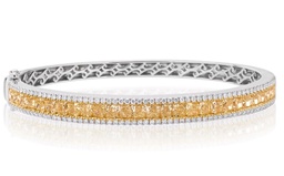 [151685] 14Kt Two Toned Bangle With (27) Fancy Yellow Cushion Cut Diamonds Weighing 4.73ct And (122) Round Diamonds Weighing 0.82cttw