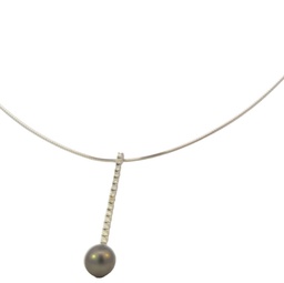 [PRLDIANECK] 18Kt White Gold Pearl And Diamond Drop Necklace 0.50cttw