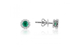 [E5757-EM] 18Kt White Gold Studs With (2) Round Emeralds Weighing 0.32ct And (24) Round Diamonds Weighing 0.15ct