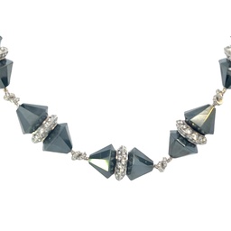 [NN2360] White Gold Hematite Necklace With (569) Round Diamonds Weighing 30.50cttw