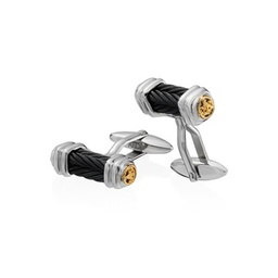 [01-12-4004-00] Sterling Silver Black Nautical Cable Cufflinks With 18Kt Yellow Gold Accents