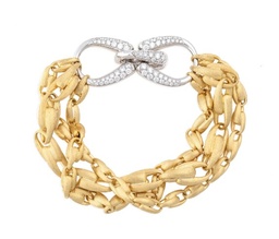 [BB2464-B-YW-Q6-19.0] 18Kt Two Toned Lucia Interlocking Bracelet With (76) Round Diamonds Weighing 1.32cttw