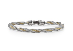 [04-14-1404-00] Stainless Steel Grey And Yellow Nautical Cable Twisted Bangle Bracelet