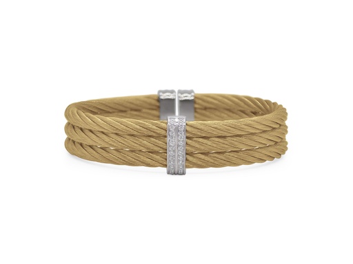 [04-37-3151-11] 18Kt White Gold Yellow Twisted Nautical Cable Three Row Cuff Bracelet With (22) Round Diamonds Weighing 0.18cttw