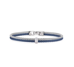 [04-49-S221-11] 18Kt White Gold Blueberry And Grey Nautical Cable Two Row Bracelet With A Station Of (10) Round Diamonds Weighing 0.08cttw