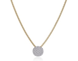 [08-37-1662-11] 14Kt White Gold Disc Pendant With 35 Round Diamonds Weighing 0.29cttw On A Yellow Chain 16.5-18.5"