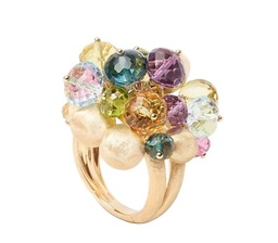 [AB604 MIX02 Y 02] 18Kt Yellow Gold Africa Ring With Mixed Gemstones