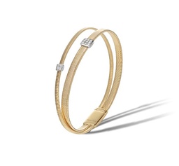 [BG732 B YW M5] 18Kt Yellow Gold Masai Double Strand Crossover Bracelet With (13) Round Diamonds Weighing 0.10cttw