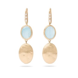 [OB1289-AB AQ01 Y 02] 18Kt Yellow Gold Siviglia Double Drop Earrings With Aquamarine And (6) Round Diamonds Weighing 0.05cttw