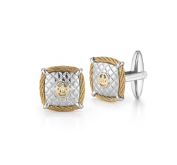 [01-17-0004-00] Sterling Silver Yellow Nautical Cable Cuff Links With 18Kt Yellow Gold Accents
