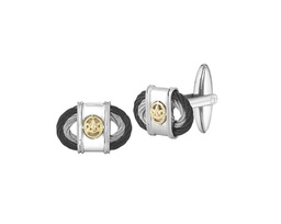 [01-18-0008-00] Sterling Silver Black Nautical Cable Cufflinks With 18Kt Yellow Gold Accents