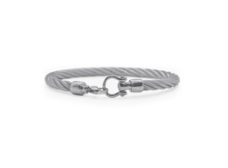 [04-13-6074-00] Sterling Silver Grey Nautical Cable Men's Hook Bracelet