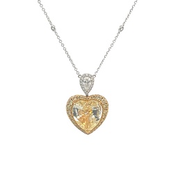 [7719] 18Kt Two Toned Necklace With A Heart Shaped Yellow Diamond Weighing 3.73ct, A Pear Shaped Diamond Weighing 0.22ct, (28) Round Yellow Diamonds Weighing 0.55ct, And (22) Round White Diamonds Weighing 0.28ct