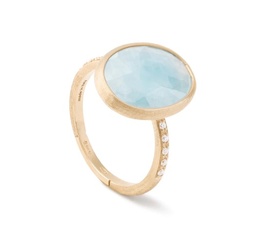 [AB610-B AQ01 Y 02] 18Kt Yellow Gold Siviglia Ring With An Aquamarine And (10) Round Diamonds Weighing 0.08cttw