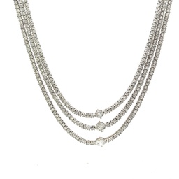 [N3038-E] 18Kt White Gold Three Row Drop Necklace With (368) Round Diamonds Weighing 13.18cttw