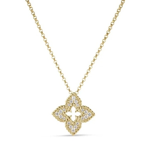 [8883383AYCHX] 18Kt Yellow Gold Venetian Princess Flower Necklace With (20) Round Diamonds Weighing 0.15cttw