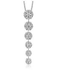 [LP4522] 18Kt White Gold Halo Style Six Drop Necklace With (42) Round Diamonds Weighing 1.60cttw