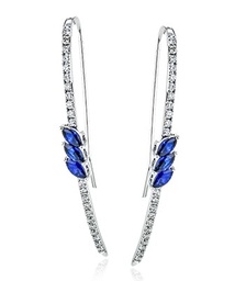 [LE4542] 18Kt White Gold Dangle Earrings With (6) Marquise Sapphires Weighing 1.09ct And (46) Round Diamonds Weighing 0.56ct