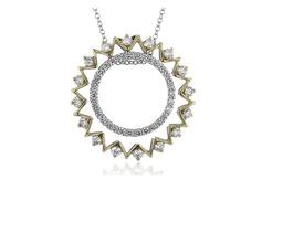 [LP4922] 18Kt Two Toned Sunburst Necklace With (46) Round Diamonds Weighing 0.76cttw