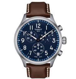 [T116.617.16.042.00] 45mm Chrono XL Quartz Movement Blue Dial Watch With A Brown Leather Strap