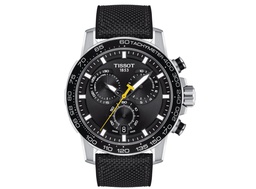 [T125.617.17.051.02] 45.5mm Supersport Chrono Quartz Movement Black Dial Watch With A Black Fabric Strap