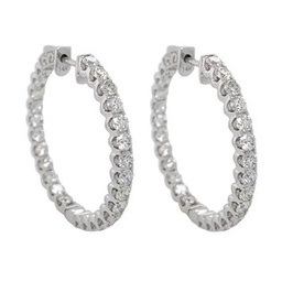 [E74418] 14Kt White Gold In/Out Hoops With (54) Round Diamonds Weighing 4.15cttw