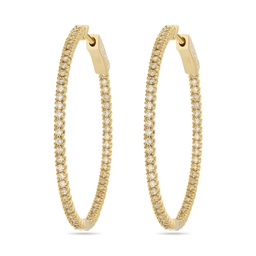 [E79322] 18Kt Yellow Gold In/Out Hoops With (110) Round Diamonds Weighing 0.96cttw