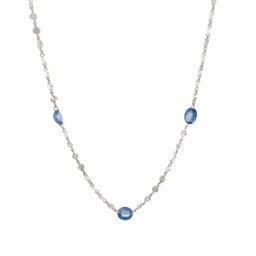 [7151-1] 18Kt White Gold Chain Necklace With (10) Oval Sapphires Weighing 8.41ct And (74) Round Diamonds Weighing 5.60ct