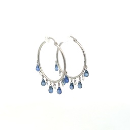 [7151-1] 18Kt White Gold Hoops With (10) Briolette Sapphires Weighing 4.61ct And (8) Round Diamonds Weighing 0.59ct