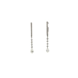 [7171] 18Kt White Gold Dangle Earrings With (32) Round Diamonds Weighing 0.60ct And (2) Pear Shaped Diamonds Weighing 0.60ct