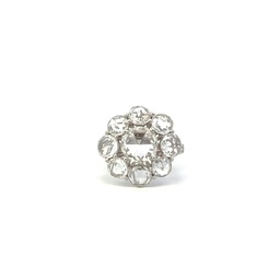 [4752] 18Kt White Gold Ring With (1) Rose Cut Diamond Weighing 1.56ct, (8) Rose Cut Diamonds Weighing 3.28ct, And (8) Round Diamonds Weighing 0.16ct