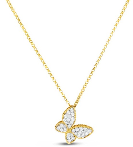 [7771771AJ18X] 18Kt Two Toned Butterfly Necklace With (32) Round Diamonds Weighing 0.25cttw
