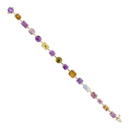 [OB1498-O] 18Kt Yellow Gold Bracelet With (16) Mixed Shape Colorful Sapphires Weighing 21.82cttw