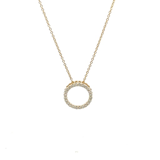 [P019-30-24-Y] 14Kt Yellow Gold Circle Pendant Necklace With (24) Round Diamonds Weighing 0.30cttw