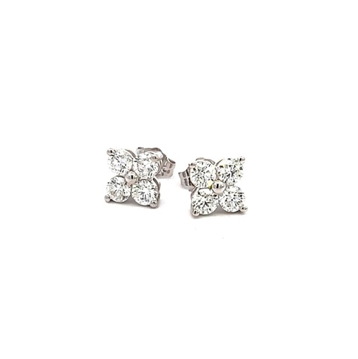 [ST891-150-W] Clover Cluster Diamond Studs 1.47cttw 14Kt White Gold Pushbacks
