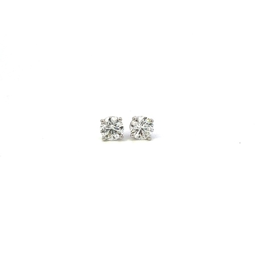 [E022-100] Round Brilliant Cut Diamond Studs 1.10cttw G/SI3 14Kt White Gold Basket Set Pushbacks