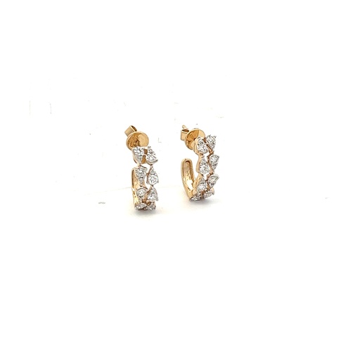 [E9280K] 14Kt Yellow Gold Pear Illusion Half Hoops With (32) Round Diamonds Weighing 0.69cttw