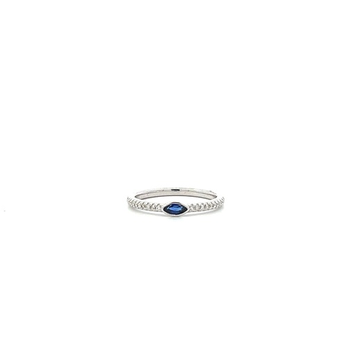 [R9229F] 14Kt White Gold Band With (1) Marquise Sapphire Weighing 0.20ct And (20) Round Diamonds Weighing 0.10ct