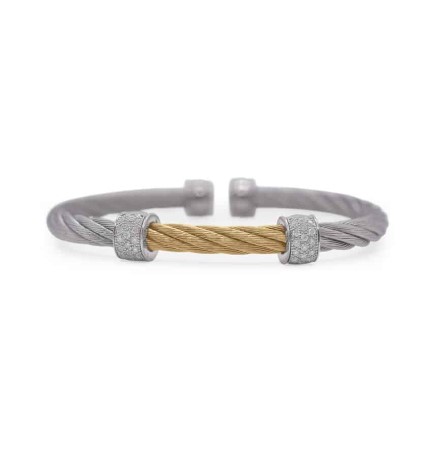 [04-34-3923-11] 18Kt White Gold Grey And Yellow Nautical Cable Double Barrel Cuff With (32) Round Diamonds Weighing 0.27cttw