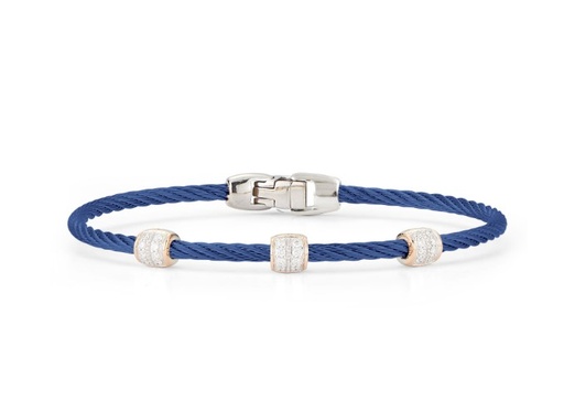 [04-24-S937-11] 18Kt Rose Gold Blueberry Nautical Cable Triple Barrel Bracelet With (24) Round Diamonds Weighing 0.21cttw