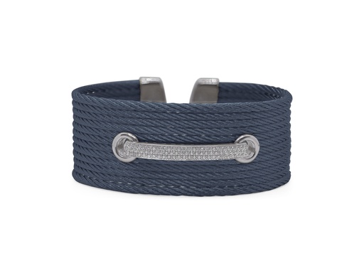 [04-28-6232-11] 18Kt White Gold Blueberry Nautical Cable Lace Up Cuff With (79) Round Diamonds Weighing 0.61cttw