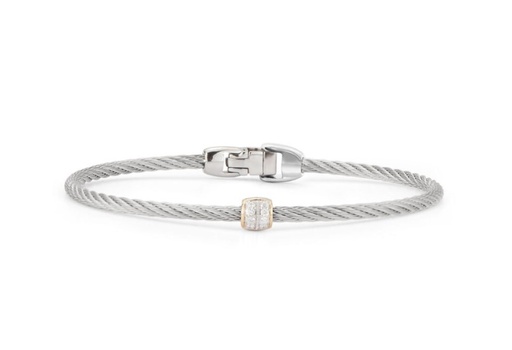 [04-33-S917-11] 18Kt Yellow Gold Grey Nautical Cable Barrel Station Bracelet With (8) Round Diamonds Weighing 0.07cttw