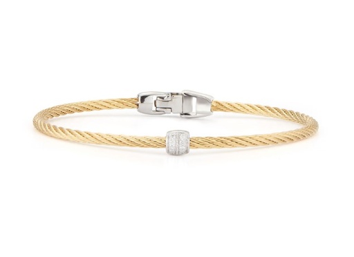 [04-26-S917-11] 18Kt White Gold Carnation Nautical Cable Single Barrel Station Bracelet With (8) Round Diamonds Weighing 0.07cttw